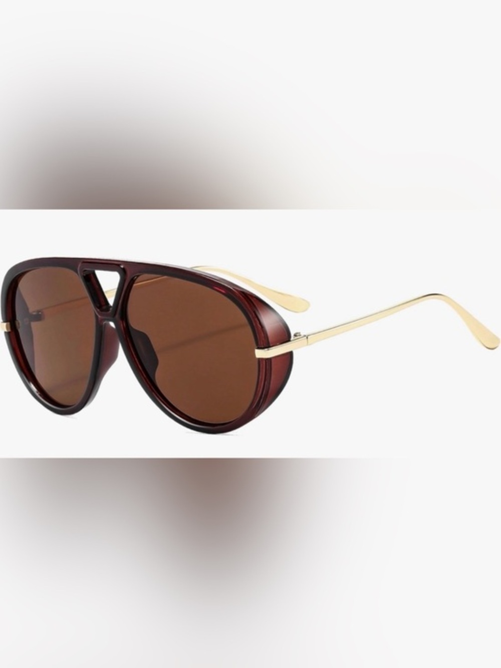 Oversized Aviator Brown Tinted Sunglasses Gold Toned